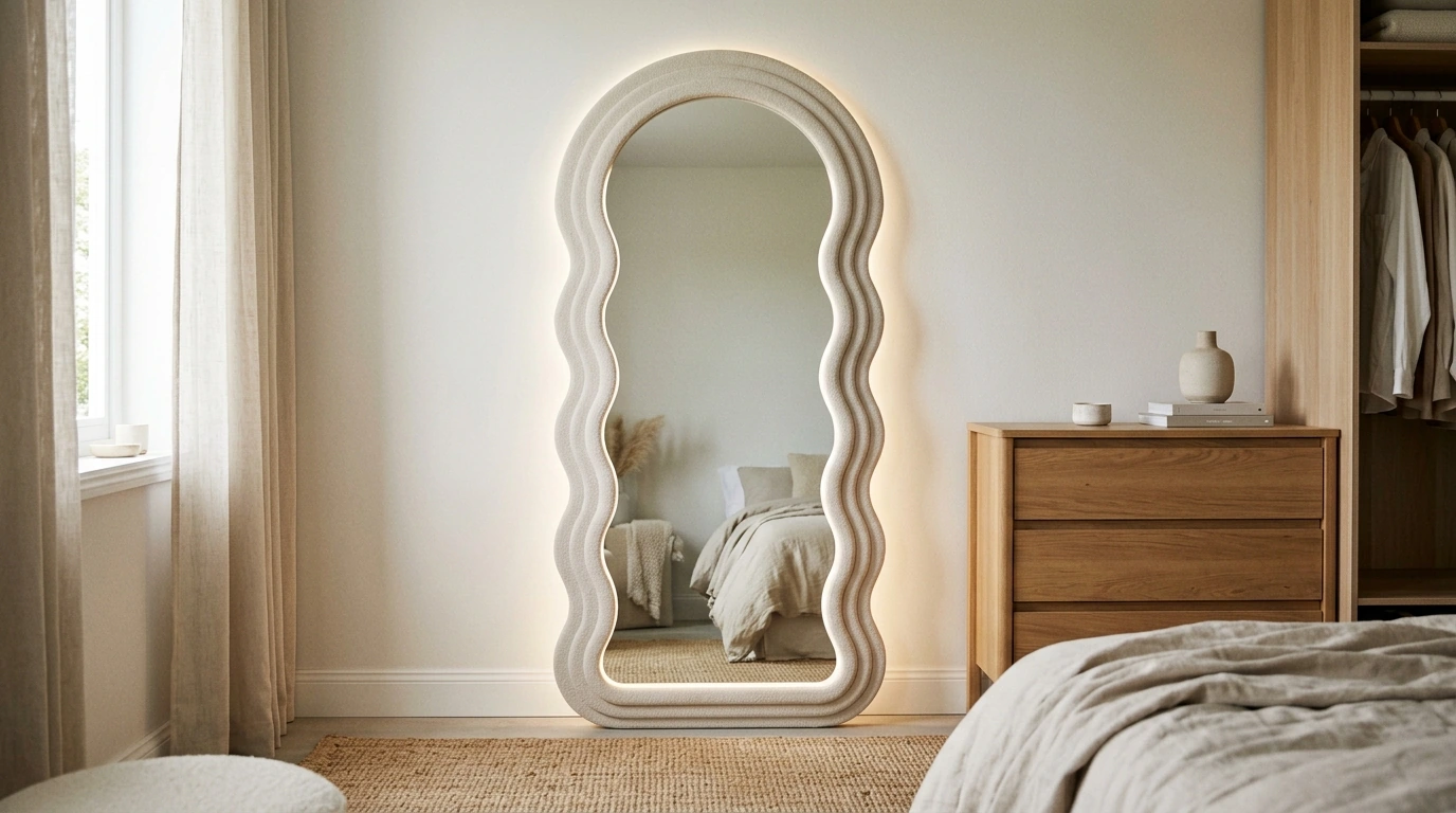 Arched Mirror with Lights: Wavy Flannel Frame Style